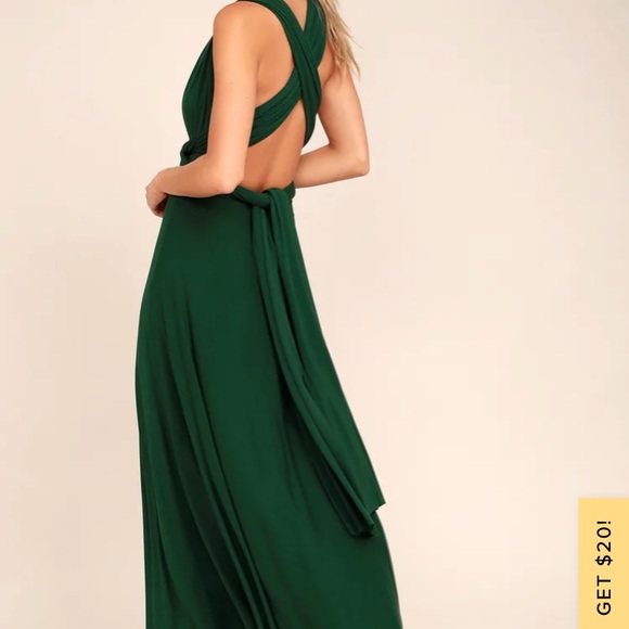 Forest Green LuLus “tricks of the trade” maxi bridesmaid dress - Picture 2 of 2
